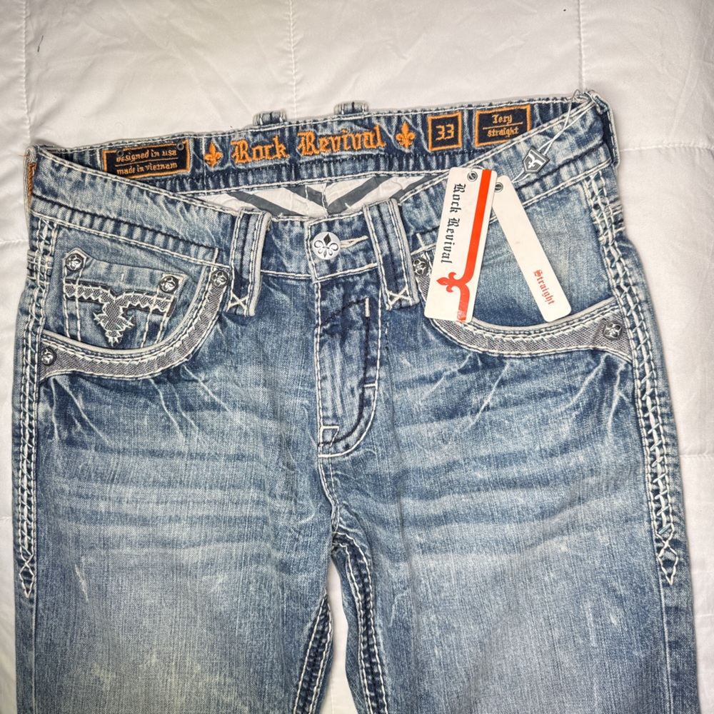 NWT Mens Size 33 Rock Revival Straight Leg Jeans - Picture 2 of 16